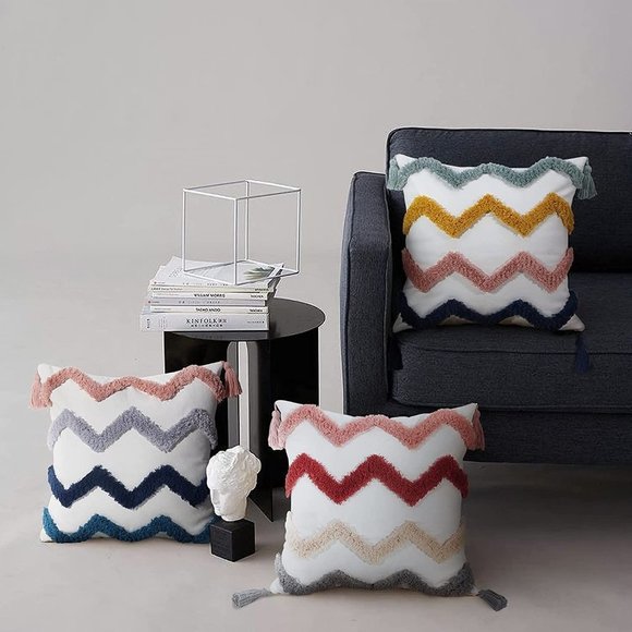 Colorful Chevron Boho Decorative Tufted Throw Pillow Cover Living Room/Bedroom - Picture 4 of 7